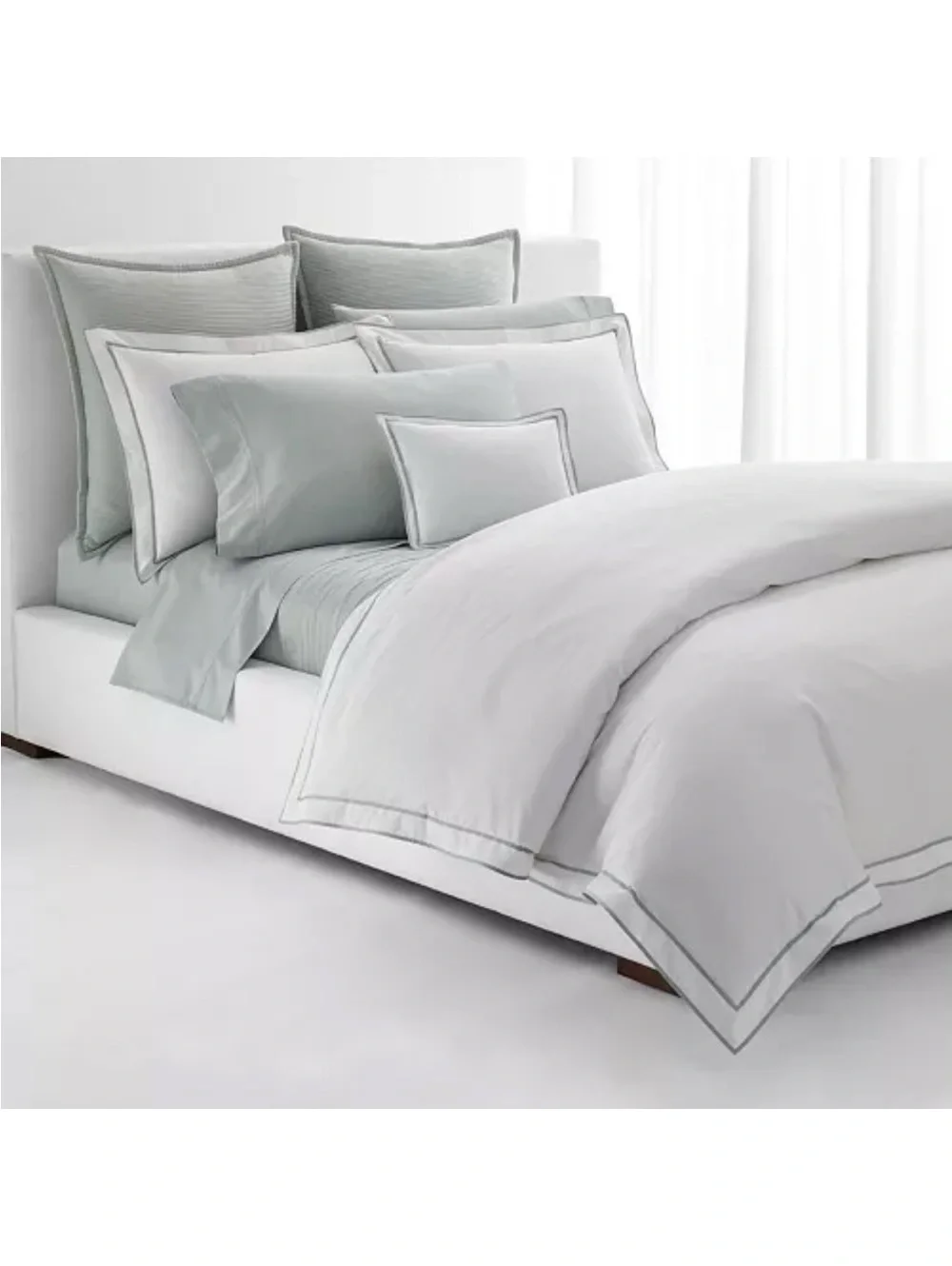 Lauren Ralph Lauren Spencer Sateen Border White Sage King Duvet Cover, NWT $420